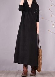 Classy V Neck Asymmetric Spring Dresses Shape Black Maxi Dresses - bagstylebliss