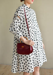 Classy White Dot Cotton Dress Button Spring Dresses - bagstylebliss