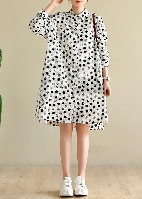 Classy White Dot Cotton Dress Button Spring Dresses - bagstylebliss