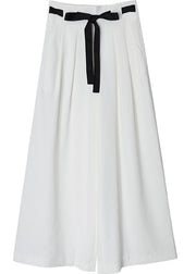 Classy White High Waist Tie Summer Wide Leg Pants