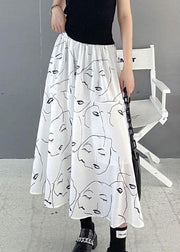 Classy White Print Elastic Waist A Line Skirts Chiffon Summer - bagstylebliss