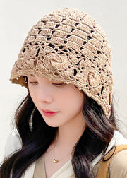 Classy Wine Red Floral Hollow Out Knitted Cotton Bonnie Hat