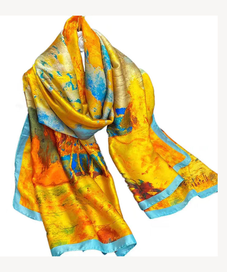 Classy Yellow Paintings Style Versatile Silk Scarf