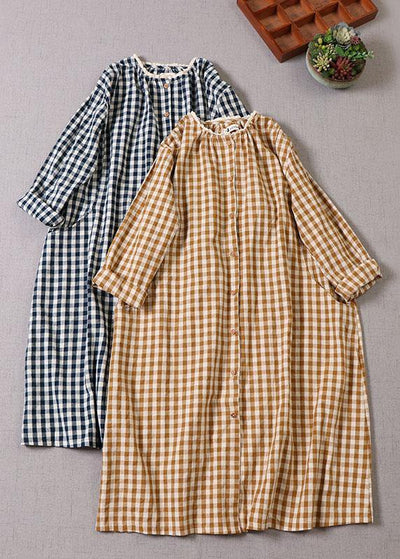 Classy Yellow Plaid Ruffled wrinkled Pockets Fall Patchwork Vacation Dresses Long sleeve - bagstylebliss
