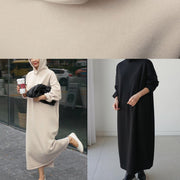 Classy beige cotton clothes For Women hooded Batwing Sleeve Maxi Dresses - bagstylebliss