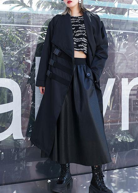 Classy black Fashion coats women blouses Work Outfits asymmetric pockets outwear - bagstylebliss