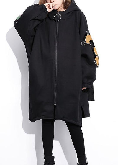 Classy black Fine Coats Women Work Outfits hooded thick Three-dimensional decoration outwears - bagstylebliss