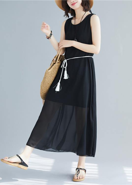 Classy black cotton Long Shirts sleeveless cotton summer Dress - bagstylebliss