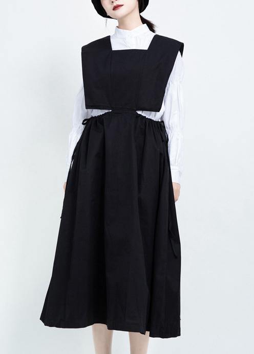 Classy black cotton clothes For Women drawstring Dresses sleeveless Dresses - bagstylebliss