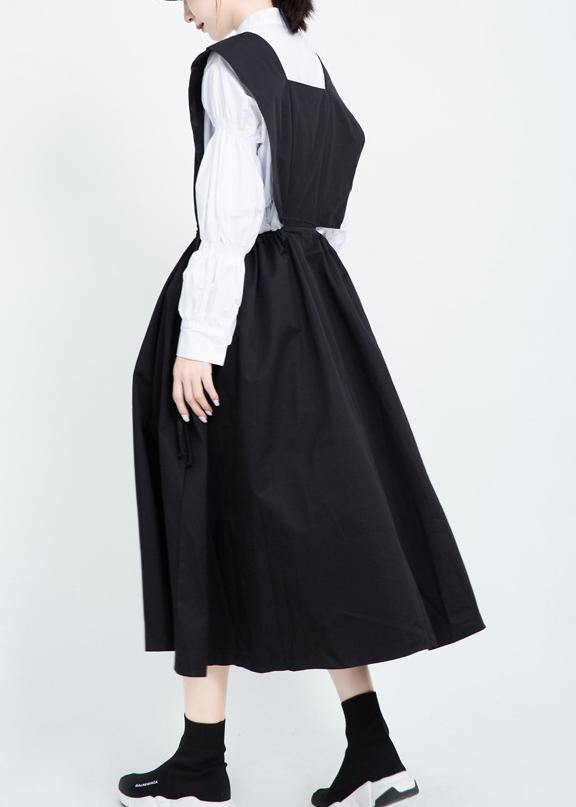 Classy black cotton clothes For Women drawstring Dresses sleeveless Dresses - bagstylebliss