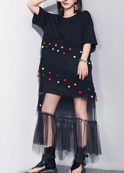 Classy black cotton clothes For Women o neck patchwork tulle Art summer Dresses - bagstylebliss