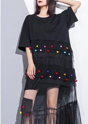 Classy black cotton clothes For Women o neck patchwork tulle Art summer Dresses - bagstylebliss