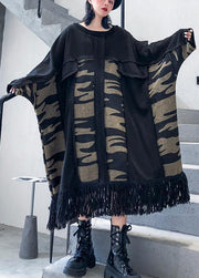 Classy black cotton dress patchwork tassel Dress - bagstylebliss