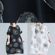 Classy black print Cotton clothes o neck baggy Knee summer Dresses - bagstylebliss