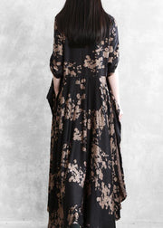 Classy black print dress o neck false two pieces Maxi Dress - bagstylebliss