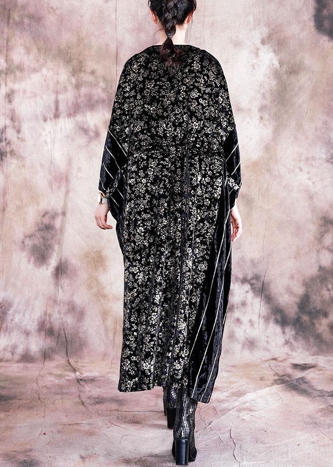 Classy black print quilting clothes o neck patchwork Robe fall Dress - bagstylebliss