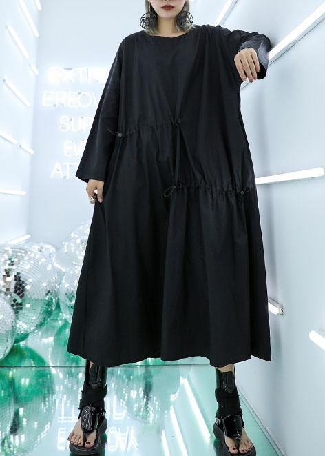 Classy black prints cotton blouses for women drawstring Dresses fall top - bagstylebliss
