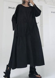Classy black prints cotton blouses for women drawstring Dresses fall top - bagstylebliss