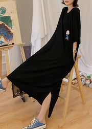 Classy black side open cotton dresses v neck Maxi summer Dresses - bagstylebliss