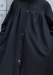 Classy black fine outfit Work Outfits stand collar Button fall coat - bagstylebliss