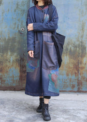 Classy blue prints Fashion trench coat Inspiration two big pockets thick coats - bagstylebliss