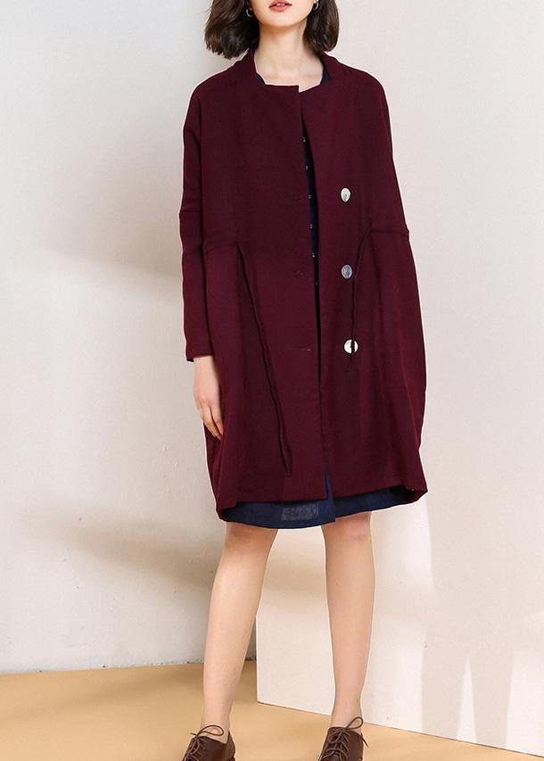 Classy burgundy fine trench coat Shape drawstring double breast women coats - bagstylebliss