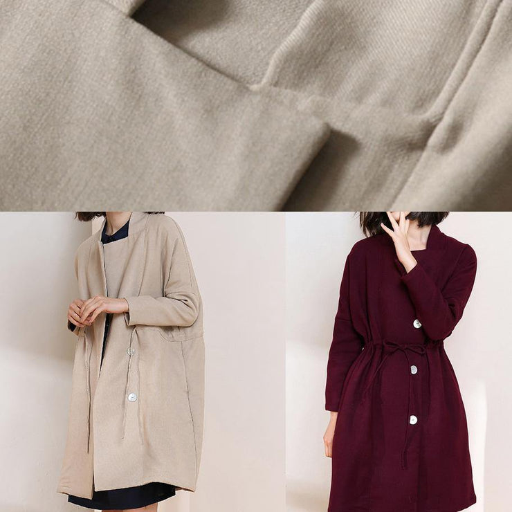 Classy burgundy fine trench coat Shape drawstring double breast women coats - bagstylebliss