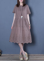 Classy chocolate Cotton Wardrobes o neck two pieces Knee summer Dresses - bagstylebliss