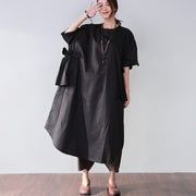 Classy cotton dresses stylish Casual Women Splicing Summer Loose Cotton Pocket Black Dress