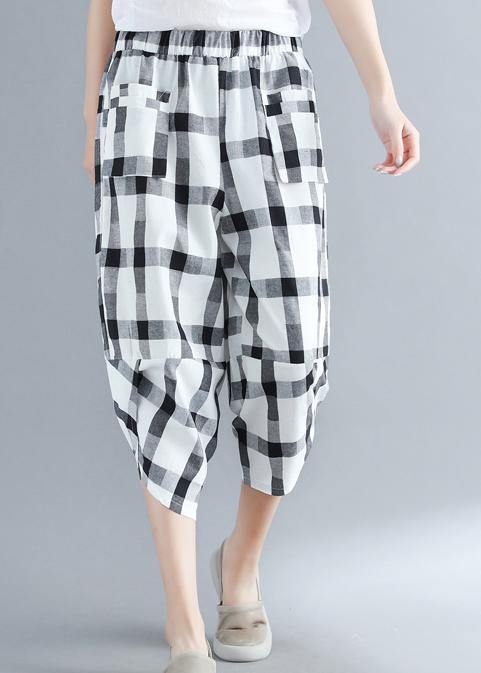 Classy cotton quilting white Plaid Art harem pants - bagstylebliss