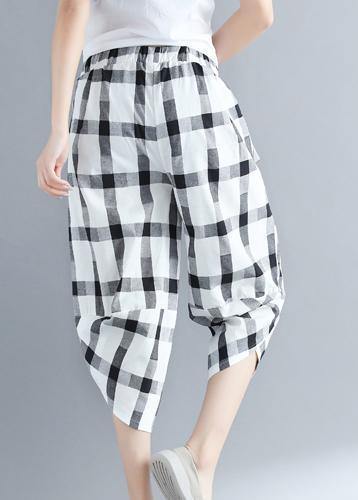 Classy cotton quilting white Plaid Art harem pants - bagstylebliss