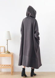 Classy dark gray Tunic hooded asymmetric long Dresses - bagstylebliss