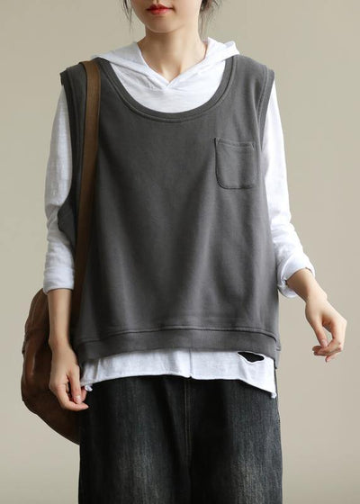 Classy dark gray tops women hooded two pieces oversized fall blouse - bagstylebliss