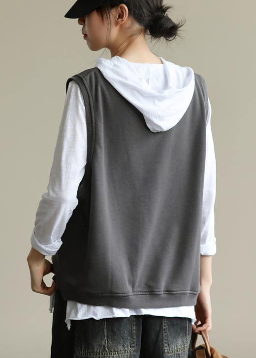 Classy dark gray tops women hooded two pieces oversized fall blouse - bagstylebliss