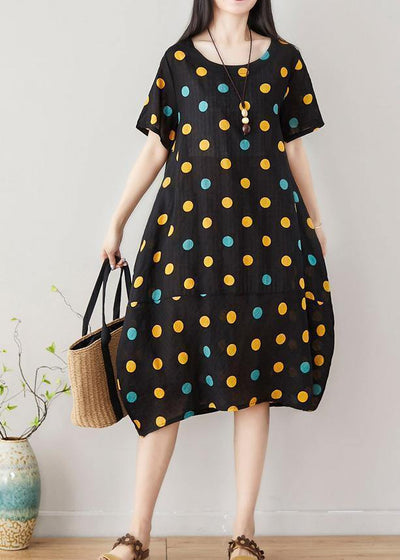 Classy dotted Cotton clothes Women Shape black Dress summer - bagstylebliss