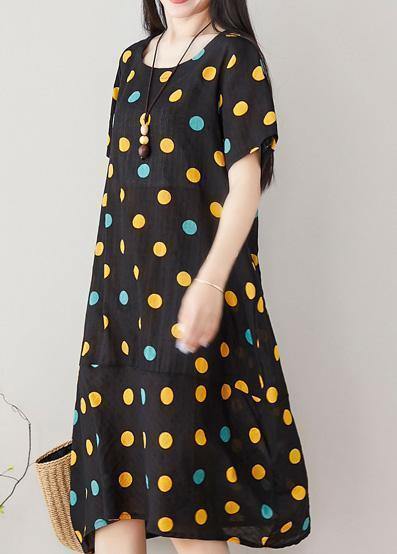 Classy dotted Cotton clothes Women Shape black Dress summer - bagstylebliss