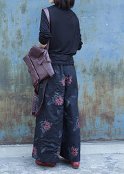 Classy elastic waist shorts plus size clothing black prints Fashion Ideas wide leg Jeans - bagstylebliss