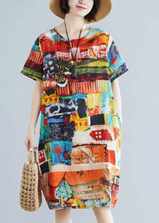 Classy floral linen cotton dress pattern o neck pockets A Line summer Dress - bagstylebliss