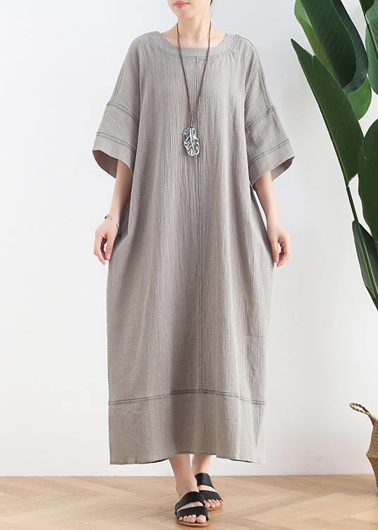 Classy gray cotton Tunic o neck patchwork loose summer Dress - bagstylebliss