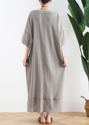 Classy gray cotton Tunic o neck patchwork loose summer Dress - bagstylebliss