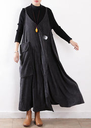 Classy gray dress Large pockets long fall Dresses - bagstylebliss