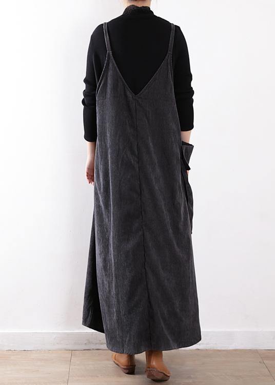 Classy gray dress Large pockets long fall Dresses - bagstylebliss