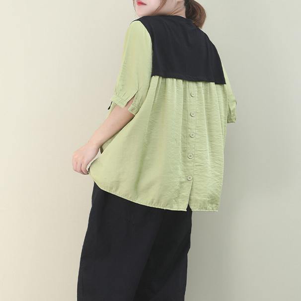 Classy green cotton Blouse o neck patchwork Art shirts - bagstylebliss