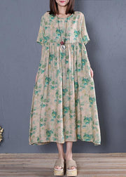 Classy green print cotton tunic dresso neck Cinched Dresses - bagstylebliss