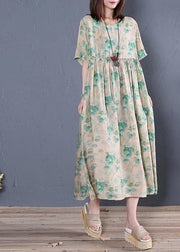 Classy green print cotton tunic dresso neck Cinched Dresses - bagstylebliss