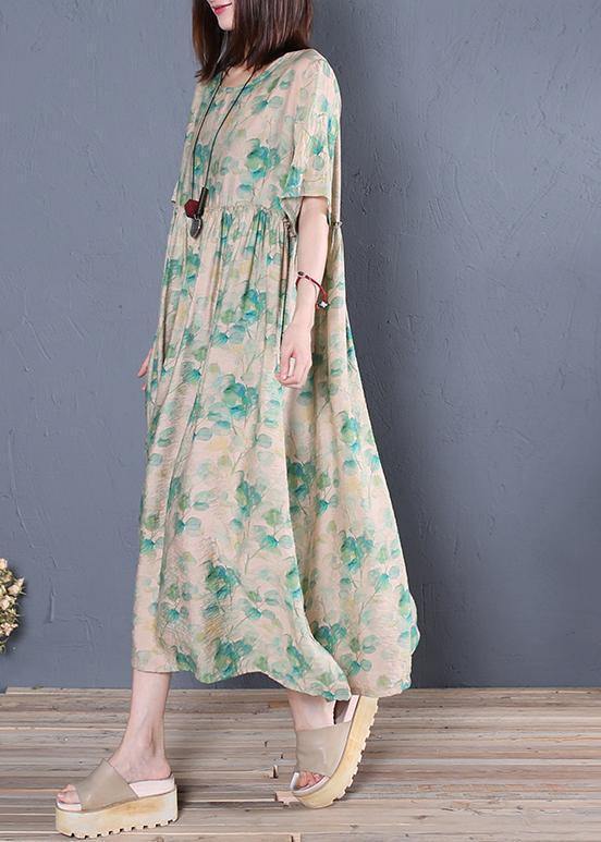 Classy green print cotton tunic dresso neck Cinched Dresses - bagstylebliss