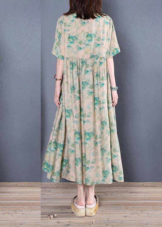 Classy green print cotton tunic dresso neck Cinched Dresses - bagstylebliss