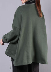 Classy high neck drawstring cotton tunic pattern Sleeve green blouse - bagstylebliss