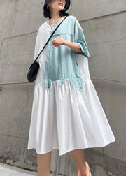 Classy high waist cotton summerWardrobes Shirts white patchwork Plus Size Dress - bagstylebliss