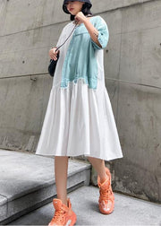 Classy high waist cotton summerWardrobes Shirts white patchwork Plus Size Dress - bagstylebliss